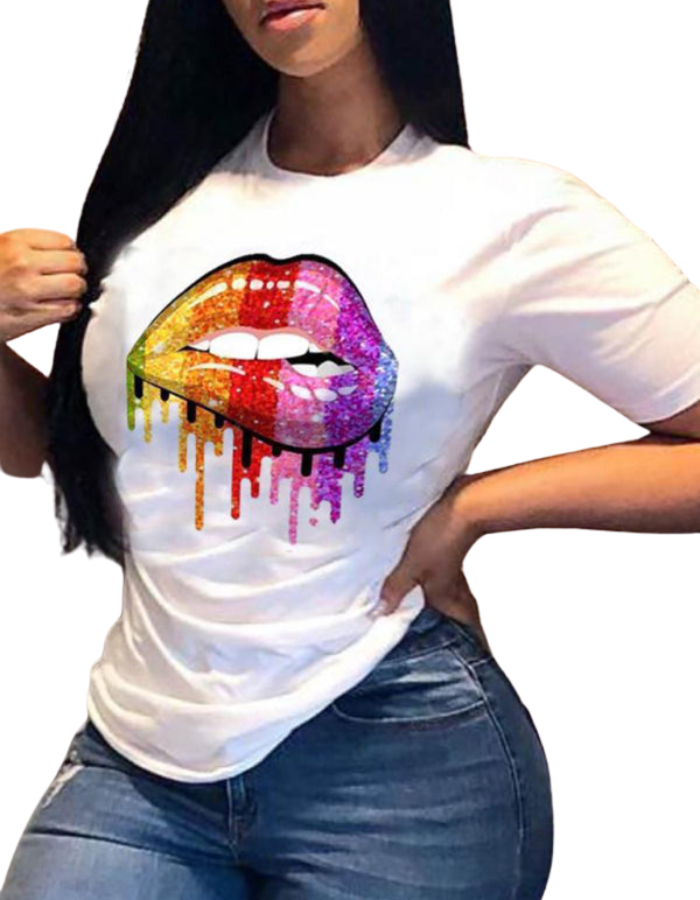 SHOPIQAT Leopard Lips Round Neck Short-Sleeved T-Shirt - Premium from shopiqat - Just $5.500! Shop now at shopiqat